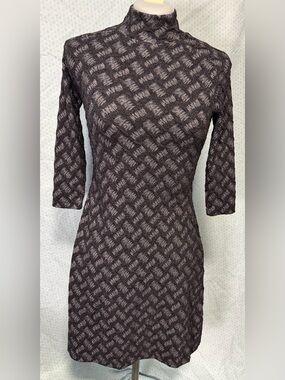 Cato Black and Gray Patterned Long Sleeve Mock Neck Dress
